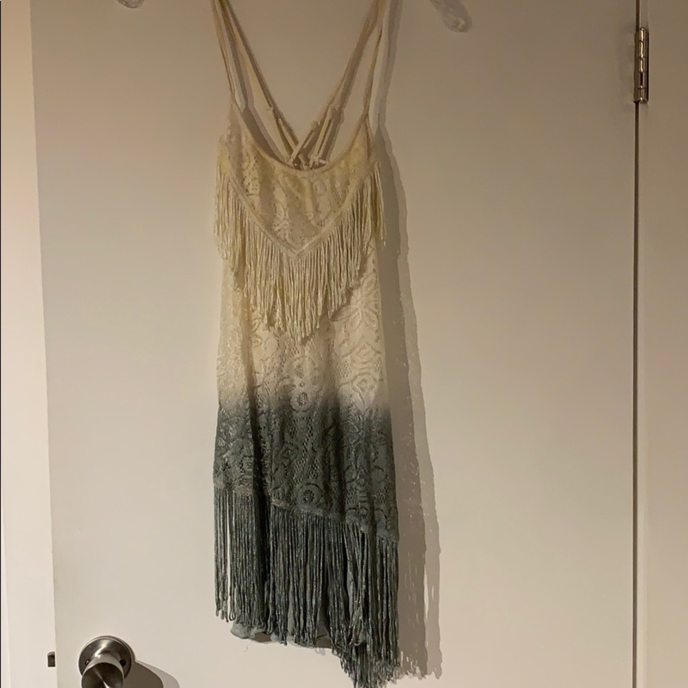 Silver and Cream Fringe Dress - Free People